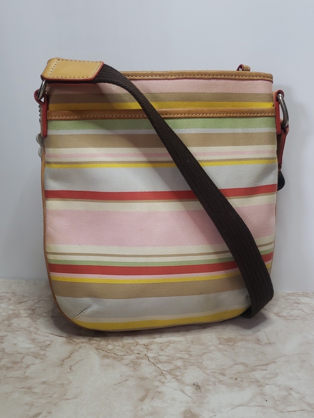 Coach Striped Pastel Crossbody Bag - Pink & Tan
